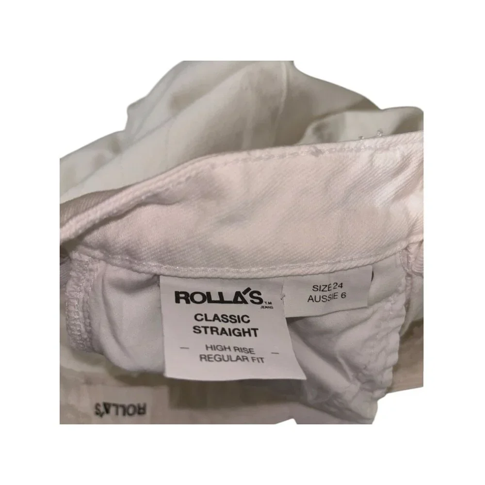 Rolla's White Buttonfly Size 24 Classic Straight Denim Jeans High Rise - Picture 4 of 8